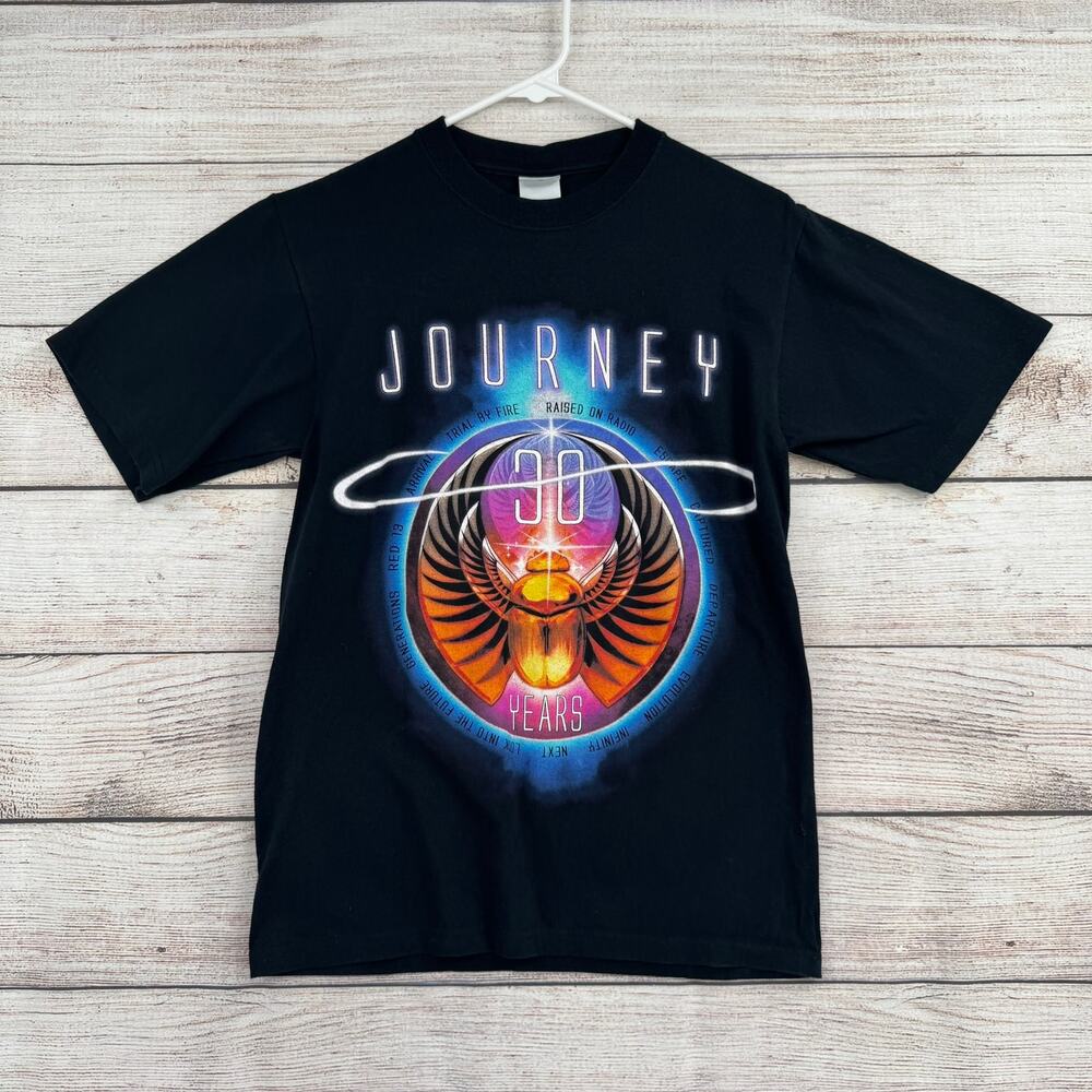 Vintage‎ Y2K Journey 30 Year Anniversary Logo T-Shirt Adult Small Black Anvil
